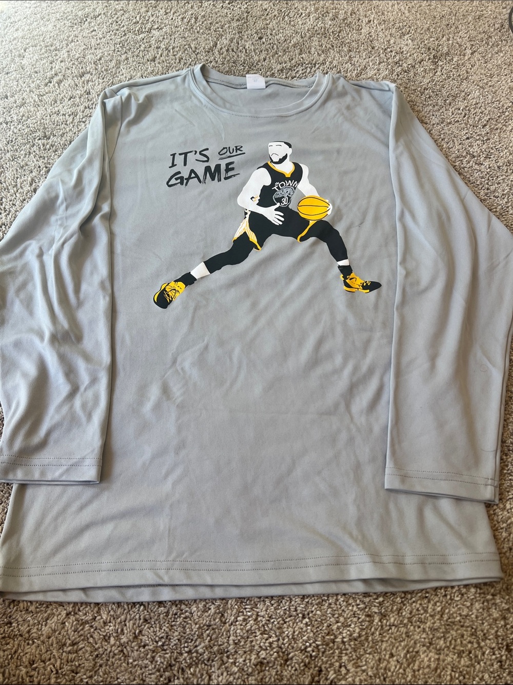 Sport-Tek Gray Long Sleeve Basketball Graphic Tee with Yellow Accents